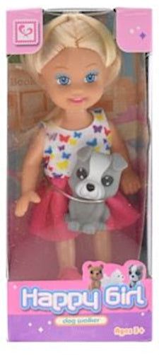 tienerpop Happy Girl meisjes 11 cm roze/grijs 2-delig
