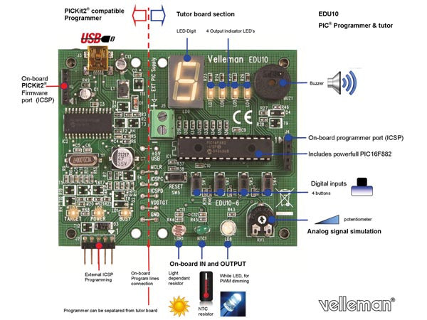 leermodule PIC programmeren USB 9 x 7,4 cm groen