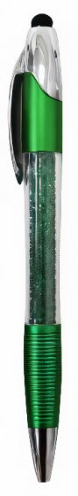 balpen 2-in-1 glitter led 14 cm groen
