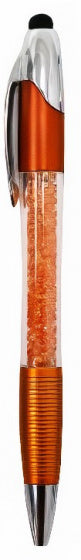 balpen 2-in-1 glitter led 14 cm oranje