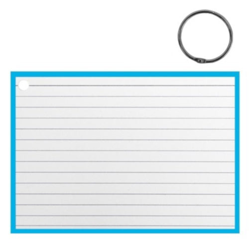 flashcard met clipring A6 papier wit/mintblauw 50 stuks