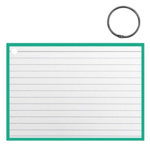 flashcard met clipring A6 papier wit/mintgroen 50 stuks