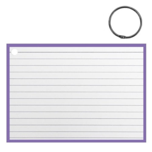 flashcard met clipring A6 papier wit/paars 50 stuks