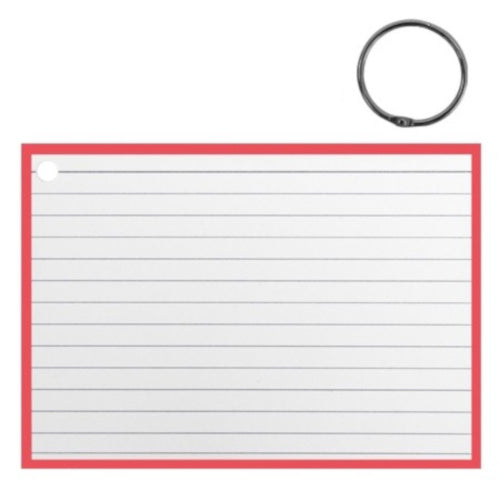 flashcard met clipring A6 papier wit/rood 50 stuks