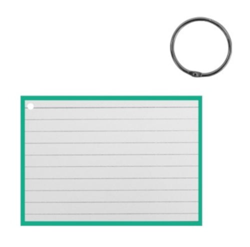 flashcard met clipring A7 papier wit/mintgroen 50 stuks