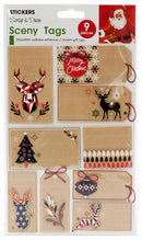 kerstetiketten Merry-X-mass junior papier bruin 8-delig