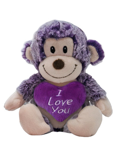 knuffelaap I Love You junior 15 cm pluche paars