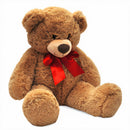 knuffelbeer met strik XL pluche 80 cm bruin/rood