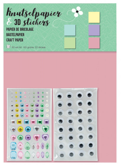knutselpapier met 3D-stickers junior A4 52-delig