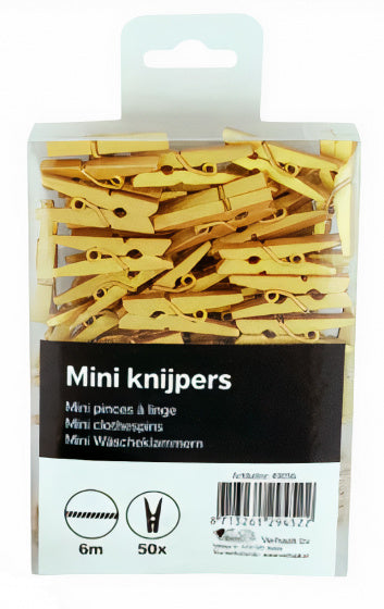 miniknijpers 2,5 cm hout goud 50 stuks