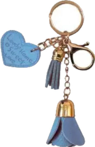 sleutelhanger Hearts and Roses RVS/vilt goud/blauw