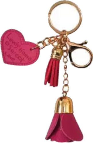 sleutelhanger Hearts and Roses RVS/vilt goud/donkerroze