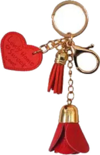 sleutelhanger Hearts and Roses RVS/vilt goud/rood