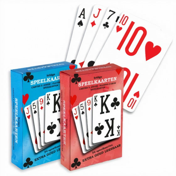 speelkaarten Bridge 9 x 6 cm karton rood/blauw 2 sets