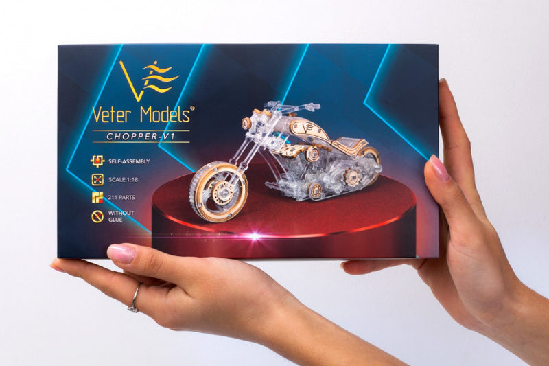 bouwpakket Chopper-V1 14 x 4,1 x 6,2 cm hout bruin