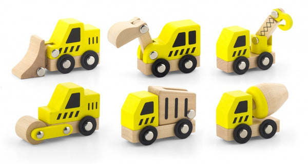 houten bouwvoertuigen geel 6-delig