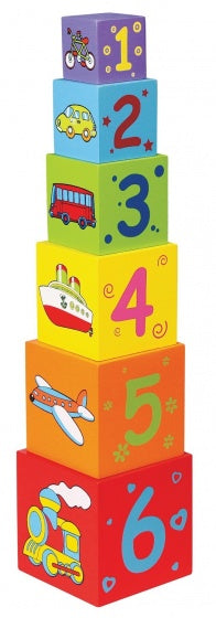 houten stapeltoren 6-delig multicolor