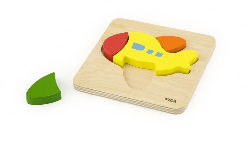 vormenpuzzel Vliegtuig junior 14,5 cm hout 4 stukjes