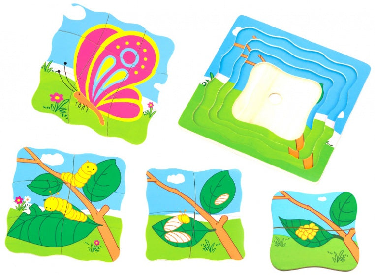 vormenpuzzel Vlinder 4-laags junior hout 21 stukjes