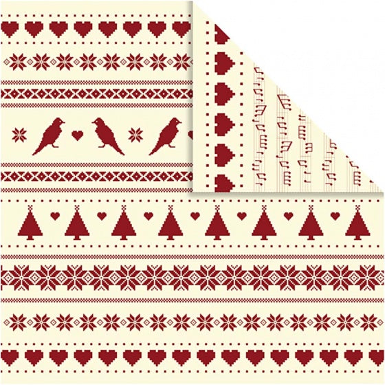 dubbelzijdig designpapier rood/crème 30,5 cm 5 vellen