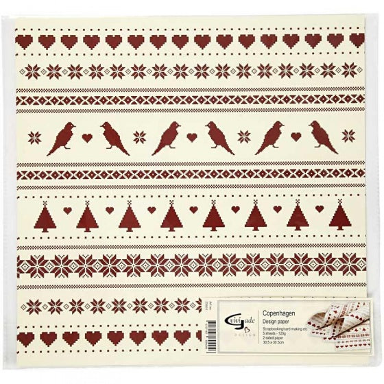 dubbelzijdig designpapier rood/crème 30,5 cm 5 vellen