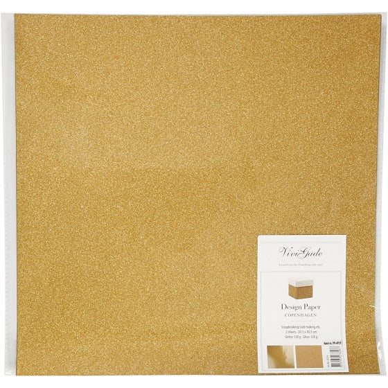 dubbelzijdig designpapier glitter/lak goud 30,5 cm 2 vellen