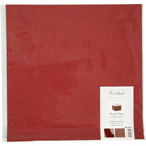 dubbelzijdig designpapier glitter/lak rood 30,5 cm 2 vellen