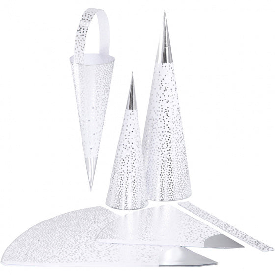 kegels 18+28 cm zilver/wit 3 stuks