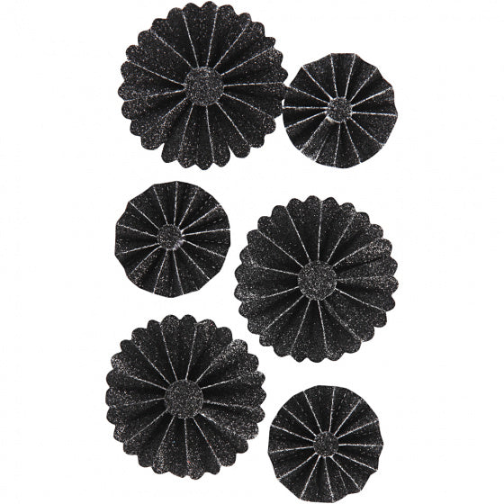 rosettes Glitter papier 35/50 mm zwart 6 stuks