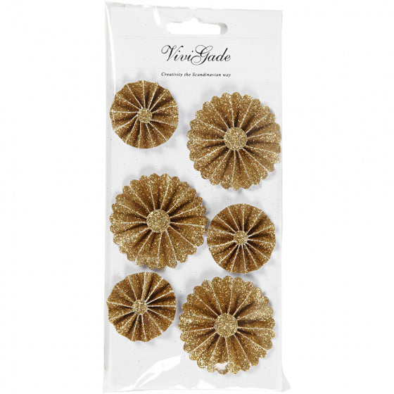 Rosettes goud/glitter 35 + 50 mm 6 stuks