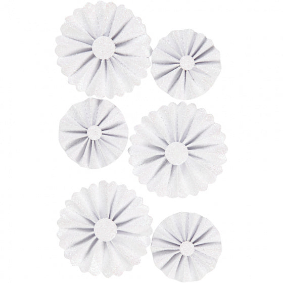 Rosettes wit/glitter 35 + 50 mm 6 stuks