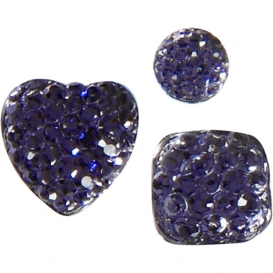 strasstenen blauw rond/vierkant/hart 35 stuks
