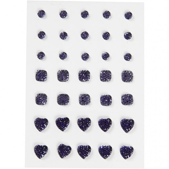 strasstenen blauw rond/vierkant/hart 35 stuks