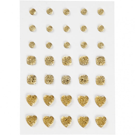 strasstenen goud rond/vierkant/hart 35 stuks