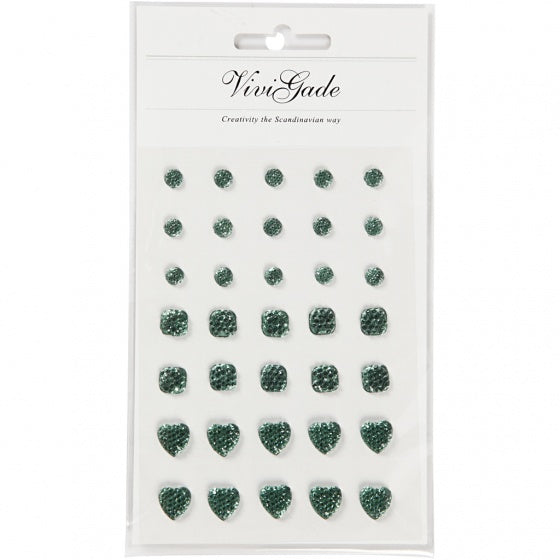 strasstenen groen rond/vierkant/hart 35 stuks