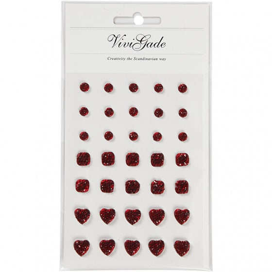 strasstenen rood rond/vierkant/hart 35 stuks