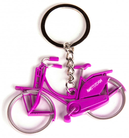 sleutelhanger Amsterdam fiets 7 cm staal fuchsia