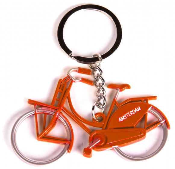 sleutelhanger Amsterdam fiets 7 cm staal oranje