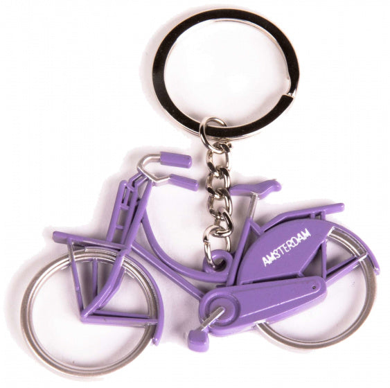 sleutelhanger Amsterdam fiets 7 cm staal paars