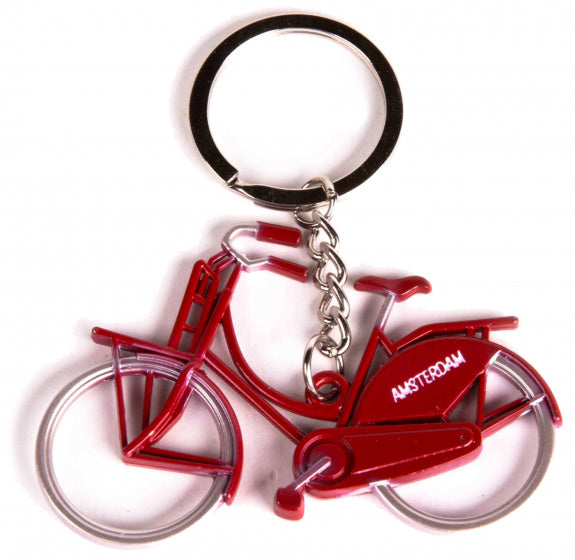 sleutelhanger Amsterdam fiets 7 cm staal rood