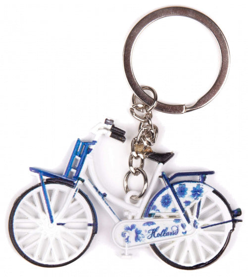 sleutelhanger fiets Delfts blauw 7 x 4 cm staal wit