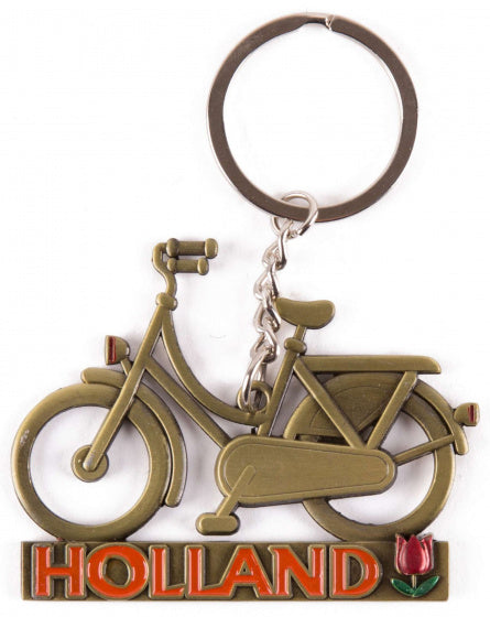 sleutelhanger fiets Holland 7 cm staal brons