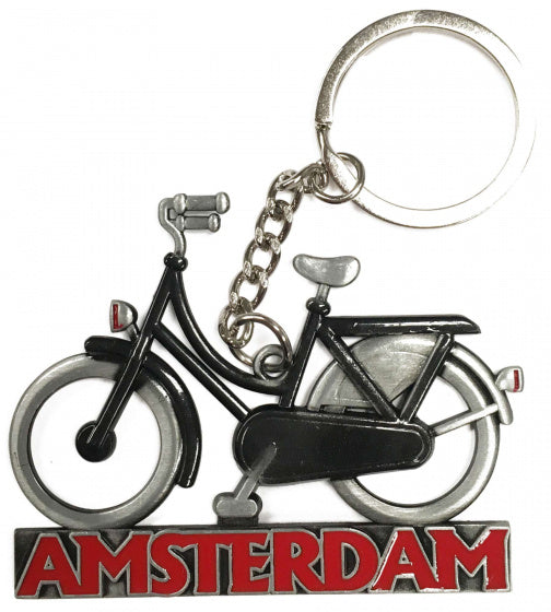 sleutelhanger fiets Holland 7 cm staal zwart/zilver