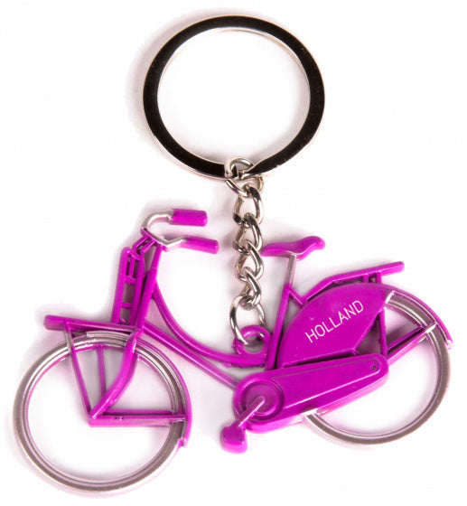 sleutelhanger fiets Holland 7 x 4 cm staal fuchsia