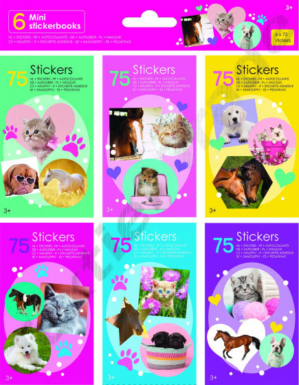 mini-stickerboekjes hond/kat 9,5 cm 6 x 75 stickers