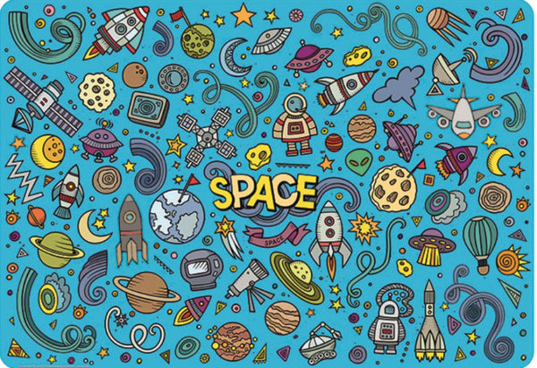 placemat Space junior 65 x 45 cm blauw/geel