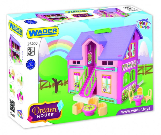 Poppenhuis met 1 verdieping roze 37 x 35 x 30 cm