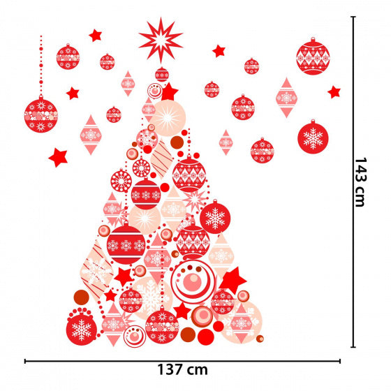 decoratiesticker kerstboom 143 cm PVC rood/wit 2-delig