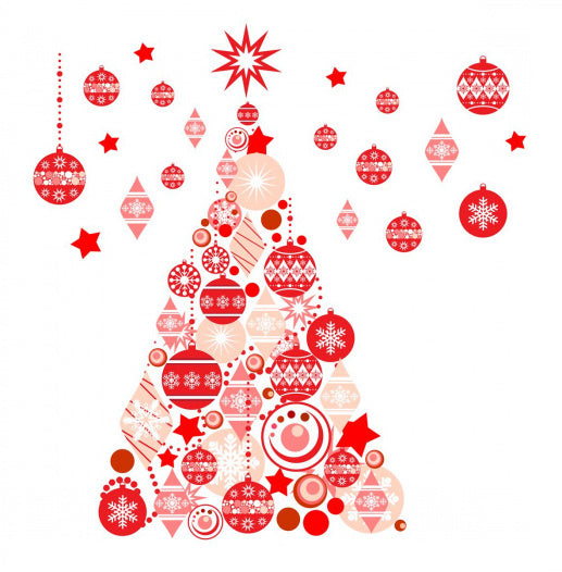 decoratiesticker kerstboom 143 cm PVC rood/wit 2-delig