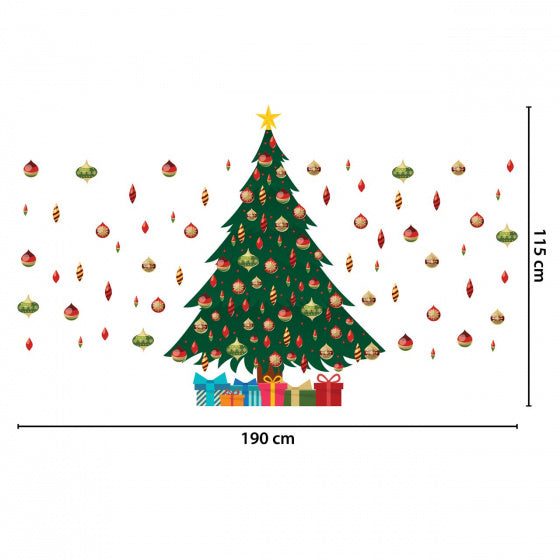 decoratiesticker kerstboom 190 x 115 cm PVC groen/rood 2-delig